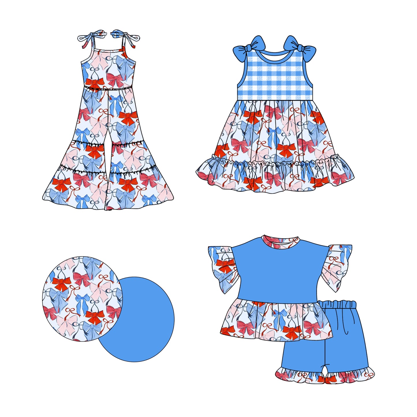 2.21 custom each style moq 5eta 4-6week Sibling Sister bow baby girl sets and dress and jumpsuit match family design