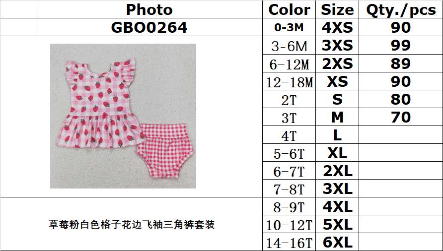 RTS NO MOQ ETA 5/7days Arrived GBO0264 Strawberry pink and white plaid lace flying sleeve briefs set