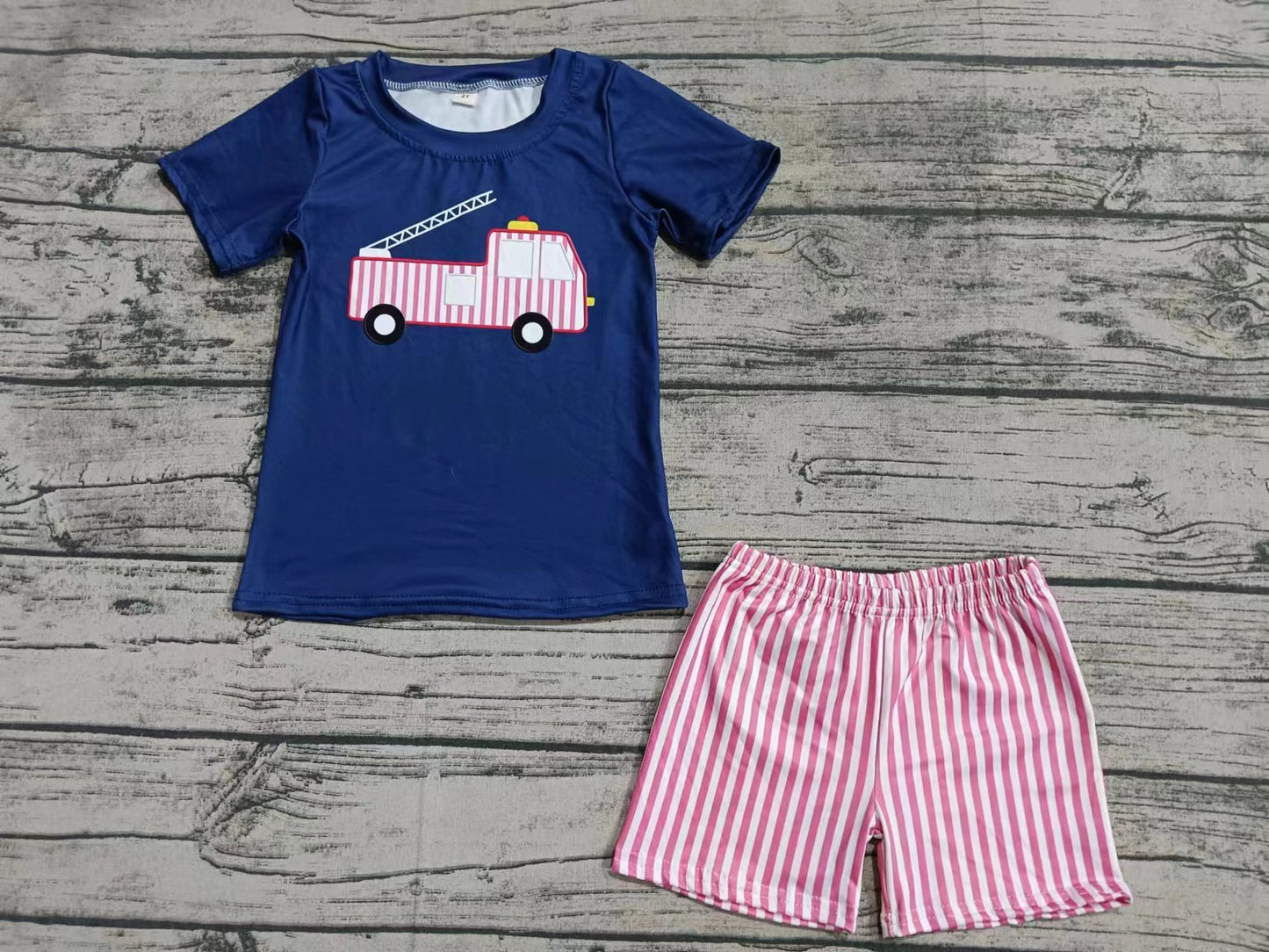 custom moq 5 eta 4-6weeks summer baby boys clothes navy blue short sleeve red grid shorts set