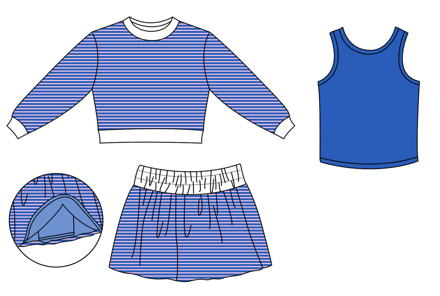 custom moq 5 mix size AM01 Yoga Baby Girls Striped Long Sleeve Top Solid Sleeveless Vest Striped Shorts 3 Pieces Yoga Outfit Set