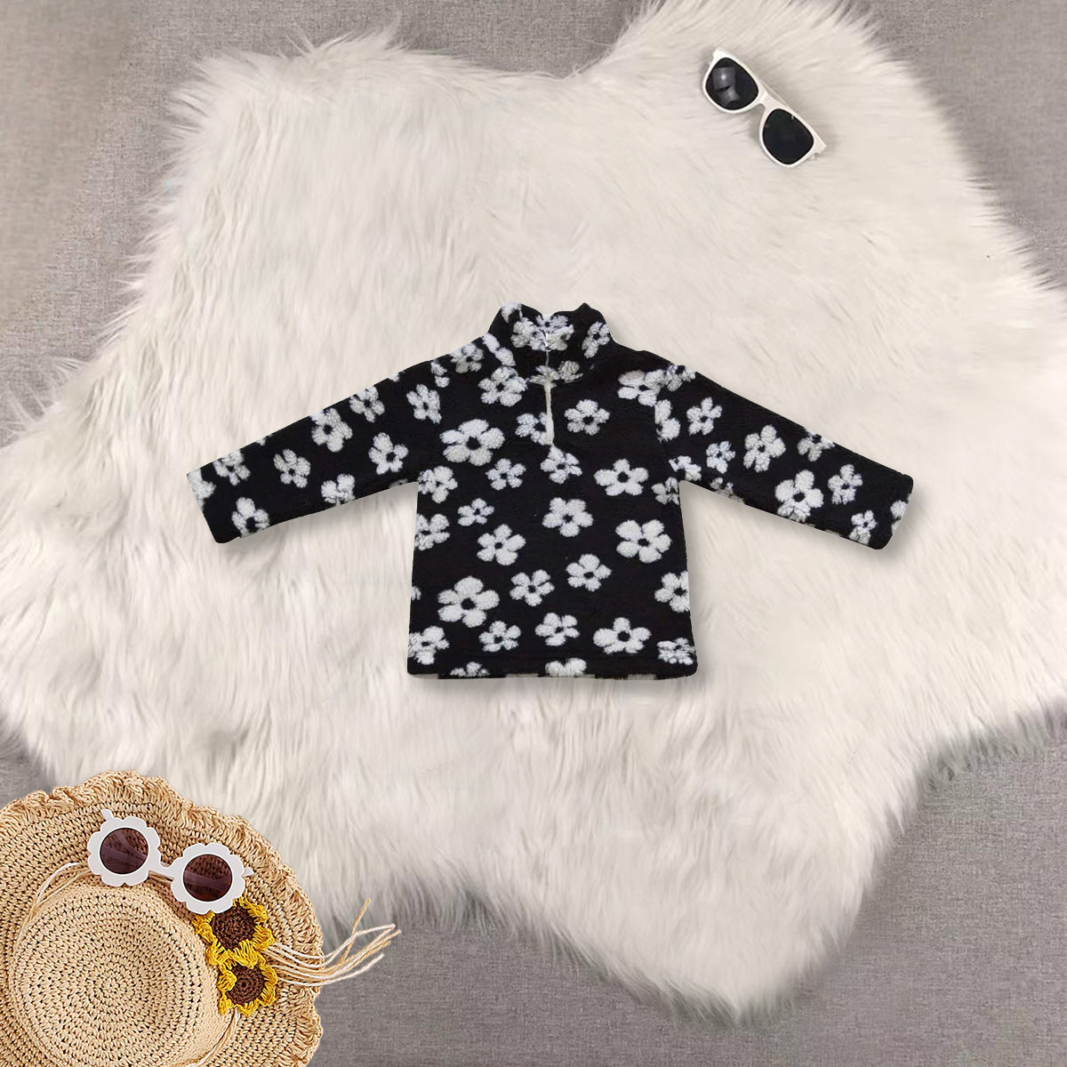RTS NO MOQ Sibling baby girls clothes floral White Zipper Long Sleeve Tops