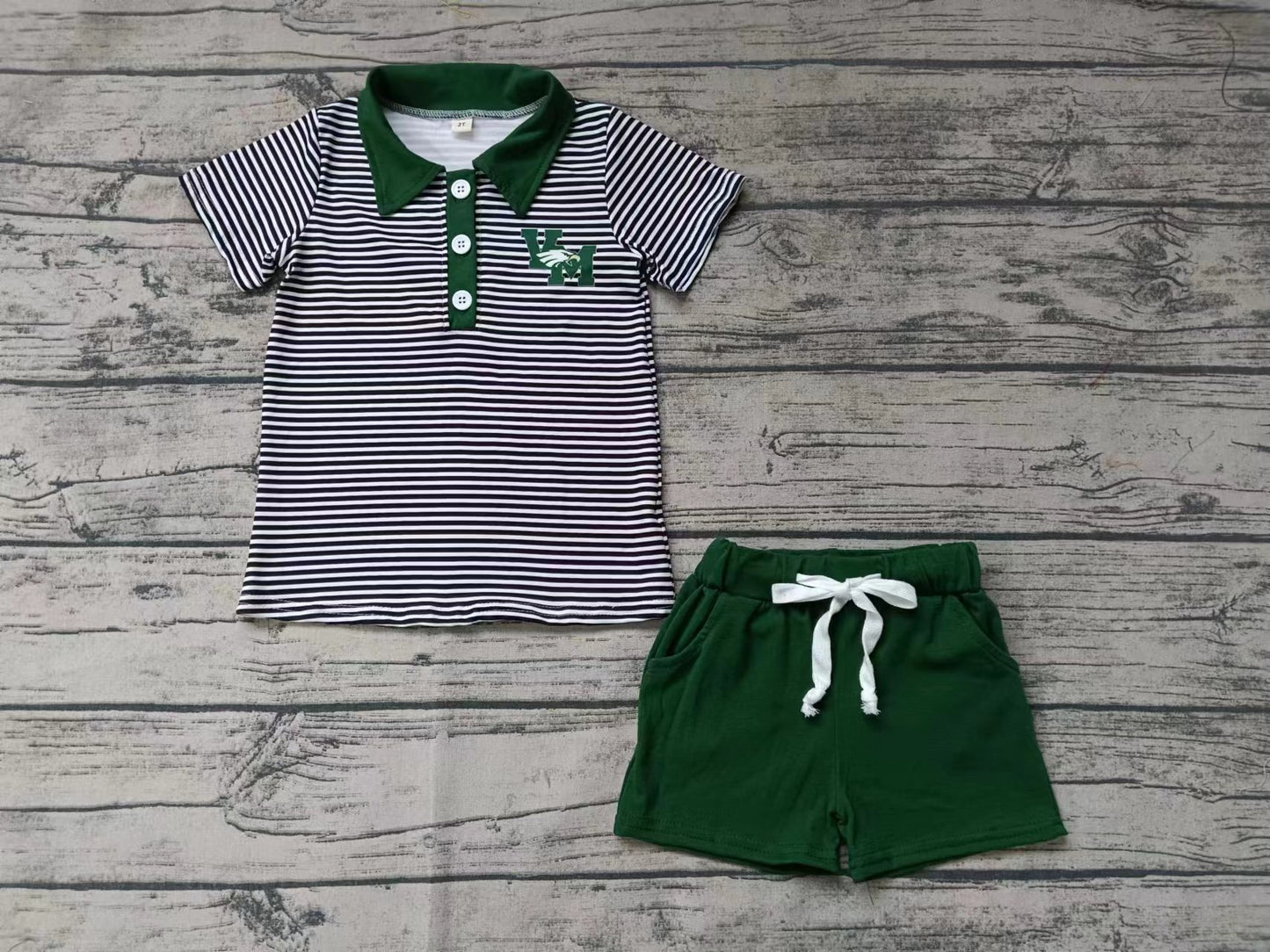 custom moq 5 eta 4-6weeks summer baby boys clothes team short sleeve green shorts set