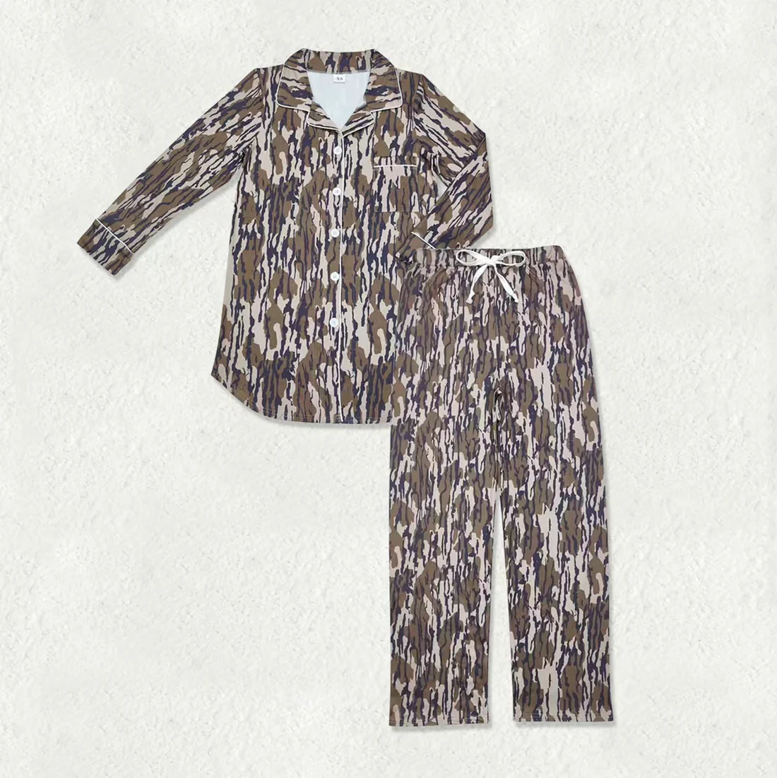 RTS NO MOQ Sibling adult Women's brown, green, and beige camouflage long-sleeved top pants sets