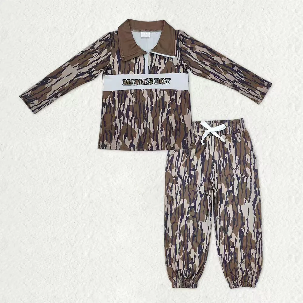 RTS NO MOQ(In Stock) baby boys clothes MAMA camouflage long Sleeve pants sets