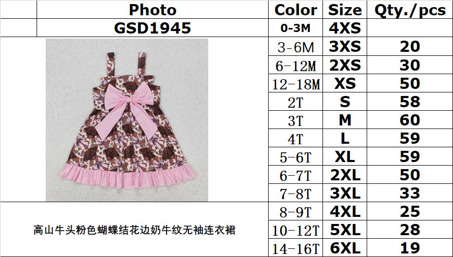 RTS NO MOQ ETA 5/7days Arrived GSD1945 Alpine bull head pink bow lace cow pattern sleeveless dress