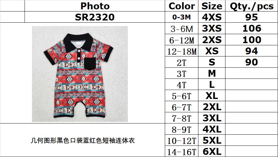 RTS NO MOQ ETA 5/7days arrived SR2320 Geometric black pocket blue and red short-sleeved jumpsuit