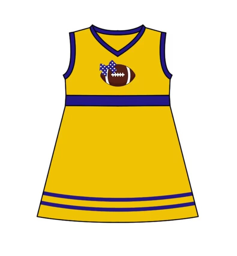 Custom MOQ 3 MIX SIZE ETA 6-7weeks team baby girls clothes yellow sleeveless dress