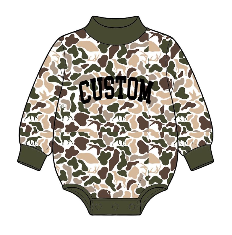 custom moq 5 mix size SYAN0101 Baby Kids Camo Long Sleeve Mock Neck Bubble Romper