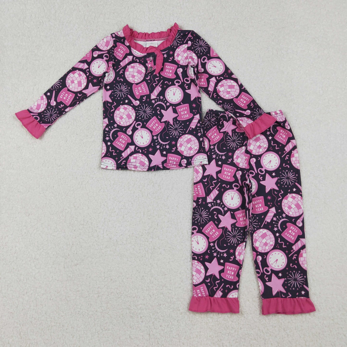 12/18m-7/8t RTS NO MOQ(In Stock) GLP2771 New Year's alarm clock fireworks rose red lace long-sleeved pantsuit