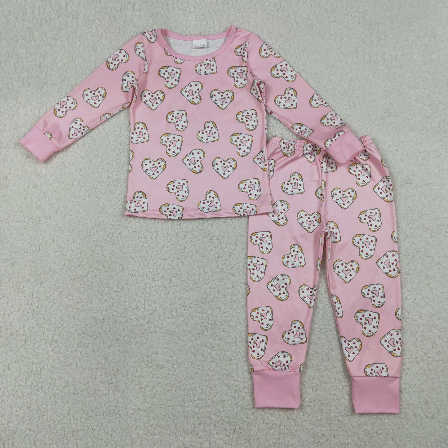 RTS NO MOQ(In Stock) GLP3245 Heart-Shaped Donut Pink Long-Sleeved Pants Pajama Set