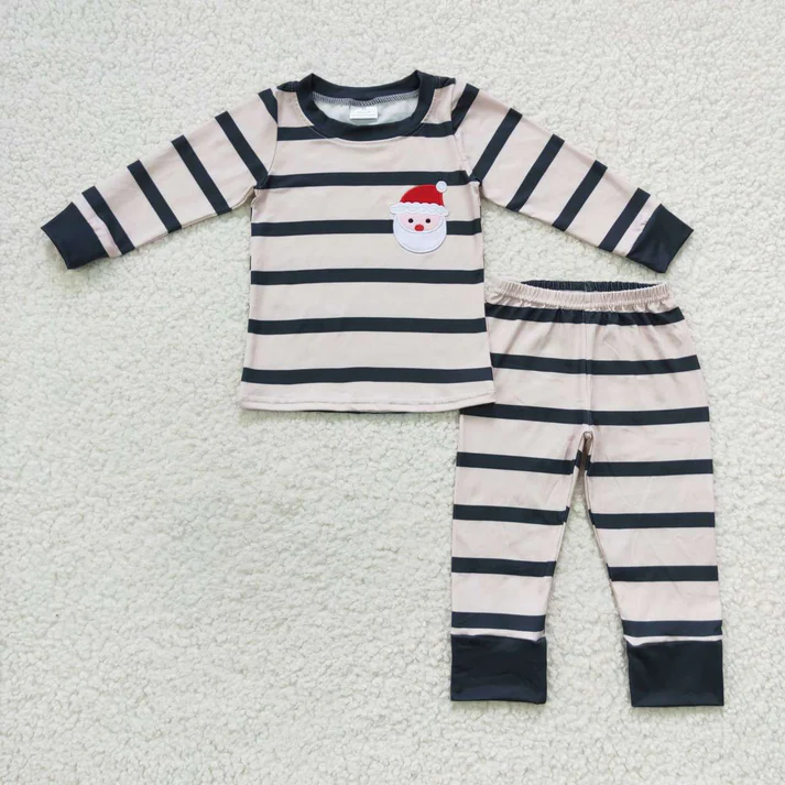 RTS NO MOQ Sibling Baby boy clothes Embroidery Christmas santa long-sleeved trousers suits