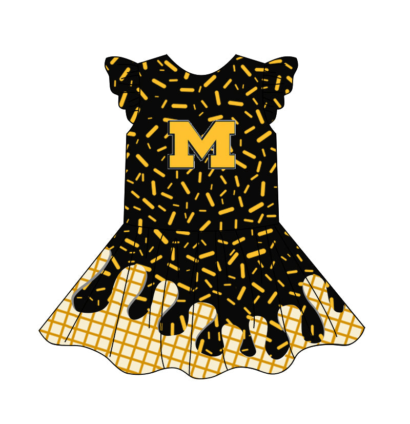 custom moq 3 eta 6-7weeks baby girls clothes team black flying Sleeves Dress