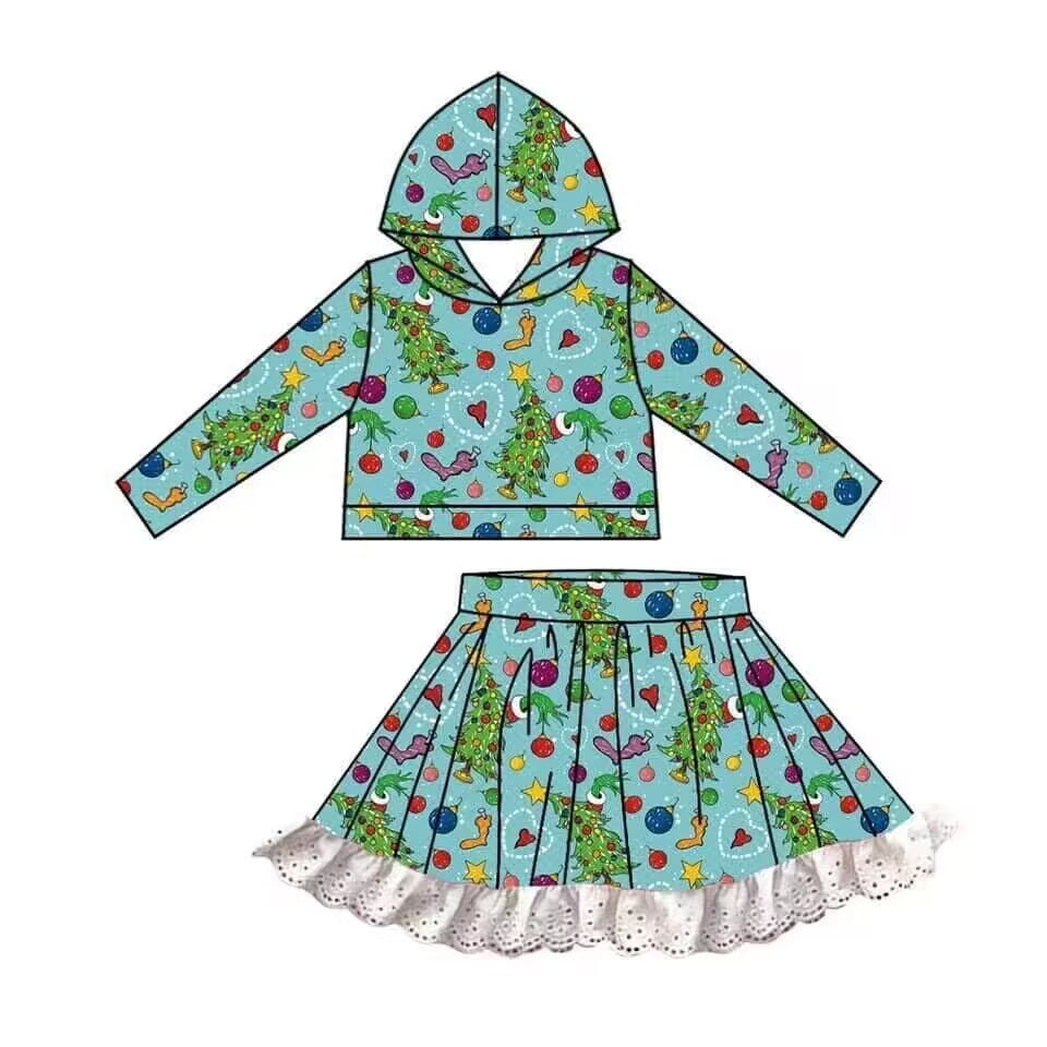 Deadline July 17 custom no moq eta 6-7weeks )Long Sleeve Hooded Top and Skirt Set