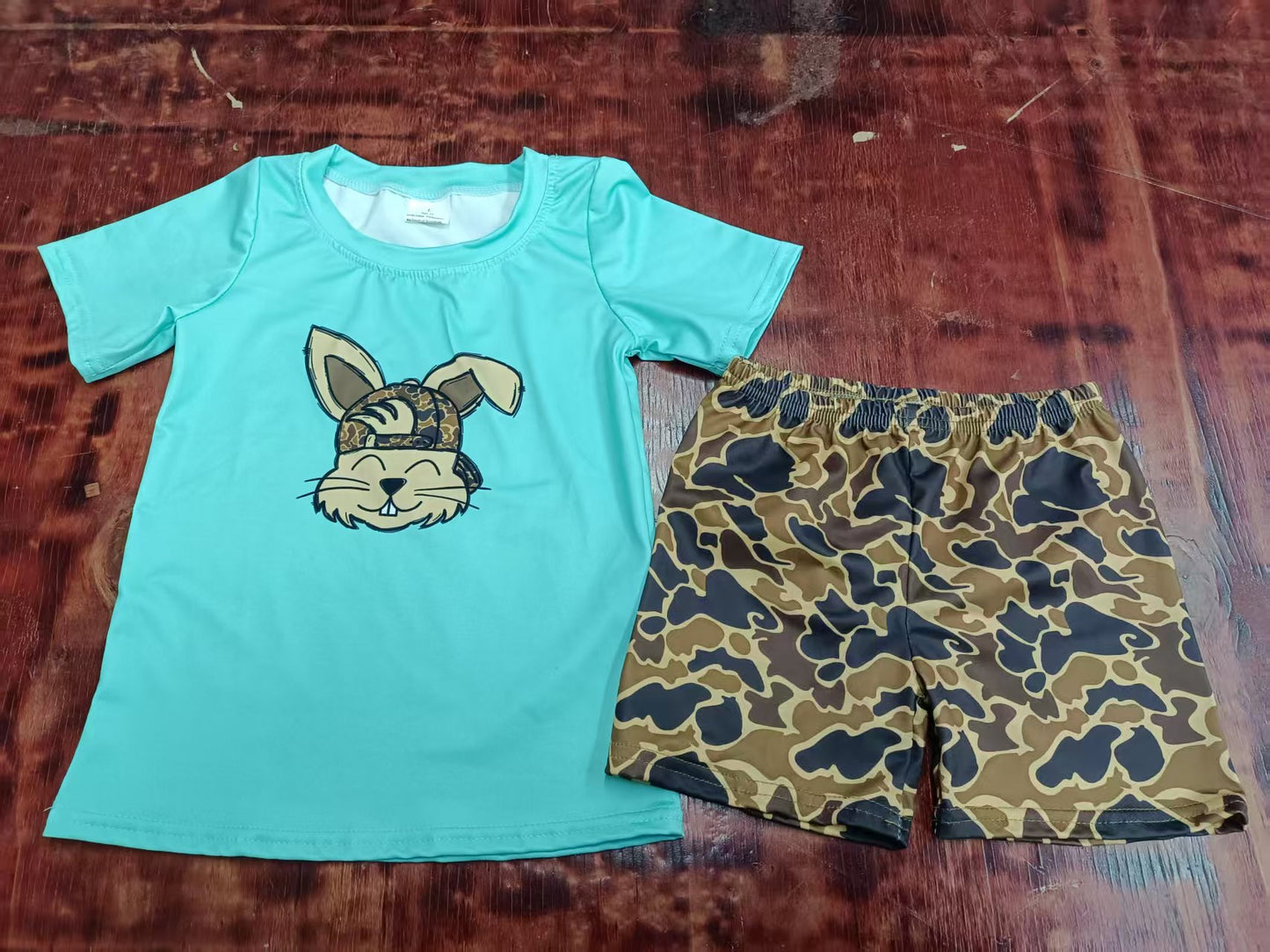 Custom moq 3 eta 6-7weeks baby boy clothes easter Short Sleeve camouflage Shorts Set