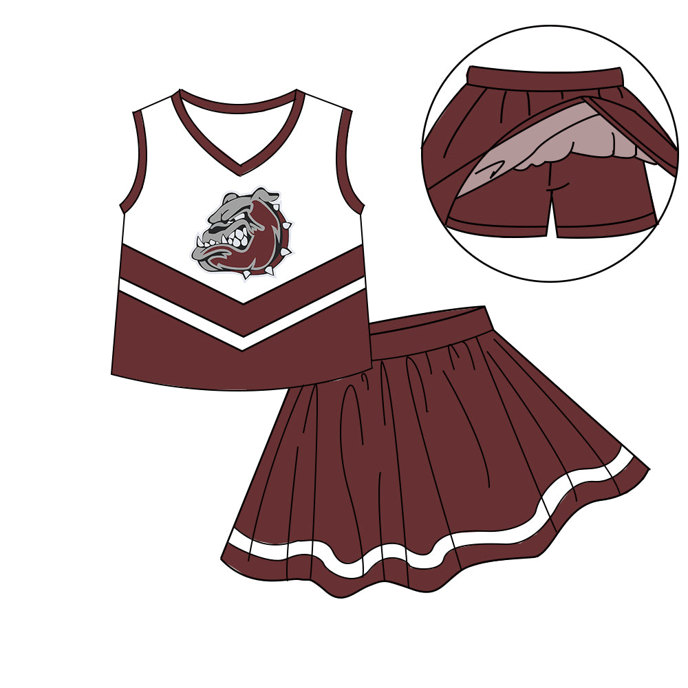 Custom moq 5 mix size milk silk eta 6-8weeks summer team brick red baby girls clothes team sleeveless skirts shorts sets-25.7.11
