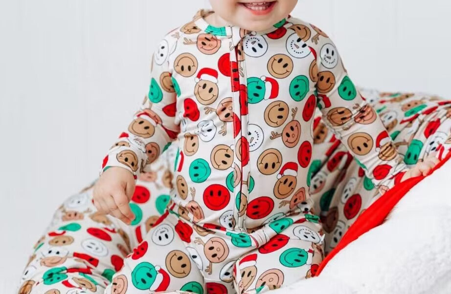 Deadline August 13 custom no moq Long Sleeve Christmas Smiley Face Car Zipper Romper