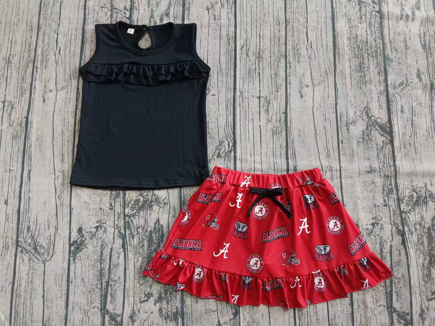 Custom moq 3 eta 6-7weeks baby girls clothes team black sleeveless skirts shorts sets-25.5.29