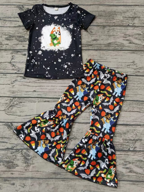 Custom moq 3 eta 6-7weeks Black Frog Puppy Short Sleeve Flared Pants Suit