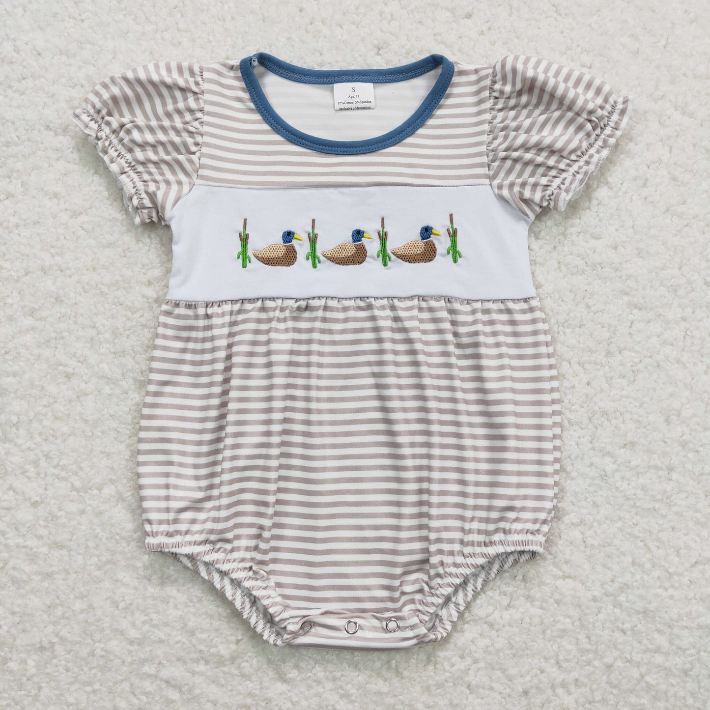 RTS NO MOQ(In Stock) Embroidered duck stripe lace short-sleeved romper
