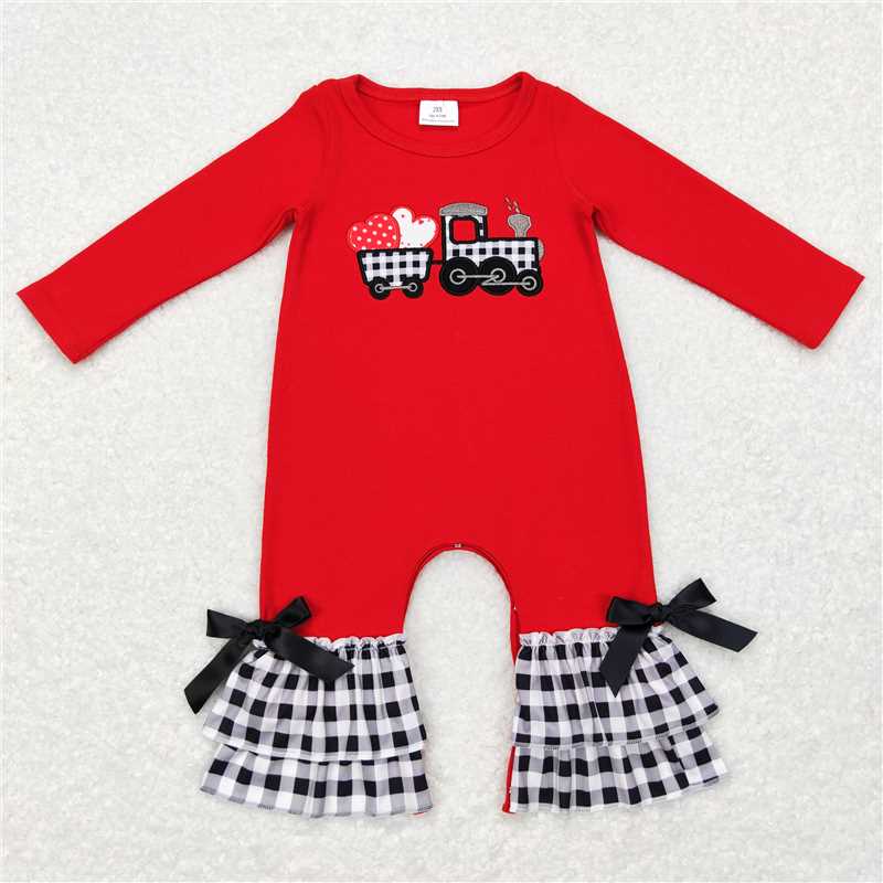 RTS NO MOQ(In Stock) Baby Girl clothes Valentine long sleeve bodysuit with embroidered love