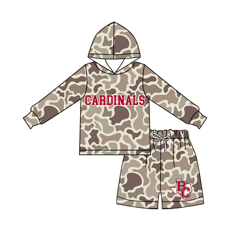custom moq 5 mix size XY072209 Baby Kids Camo Long Sleeve Hoodie Top Shorts Team Clothes Set