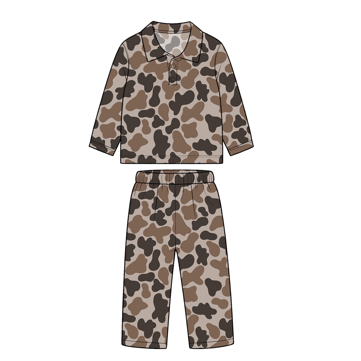 custom moq 5 mix size XY072906 Baby Kids Camo Print Long Sleeve Top Straight Leg Pants Casual Outfit Set