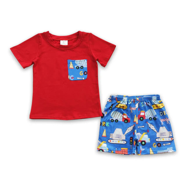 RTS NO MOQ Sibling Baby Boys Back To School Shorts Clothes Sets