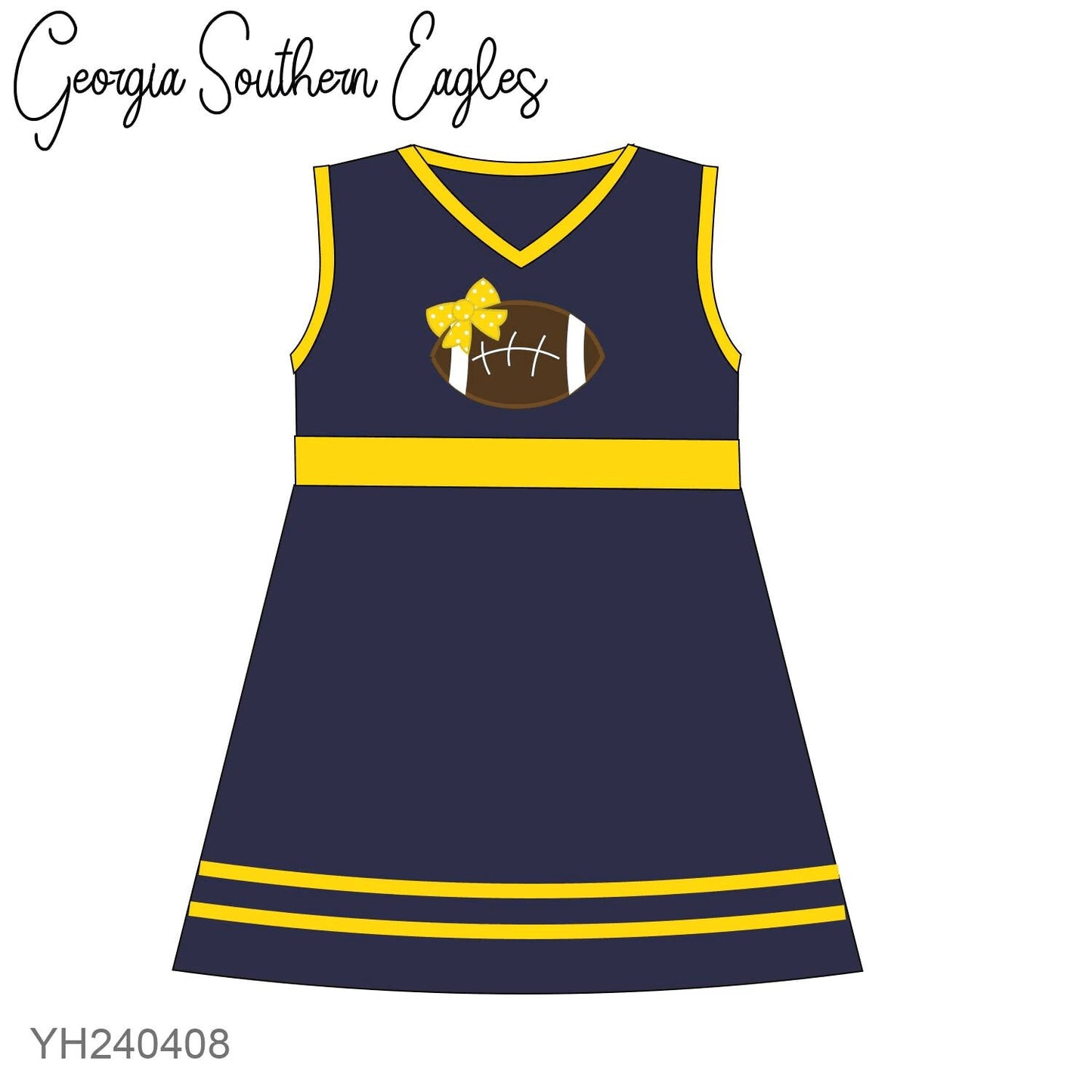 Custom MOQ 3 MIX SIZE ETA 6-7weeks team Georgia Southern baby girls clothes navy blue sleeveless dress