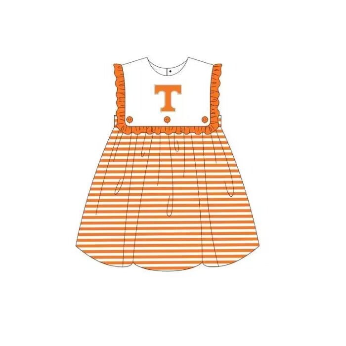 moq 3 eta 5-6weeks custom UK Summer girl team T orange striped sleeveless summer dress