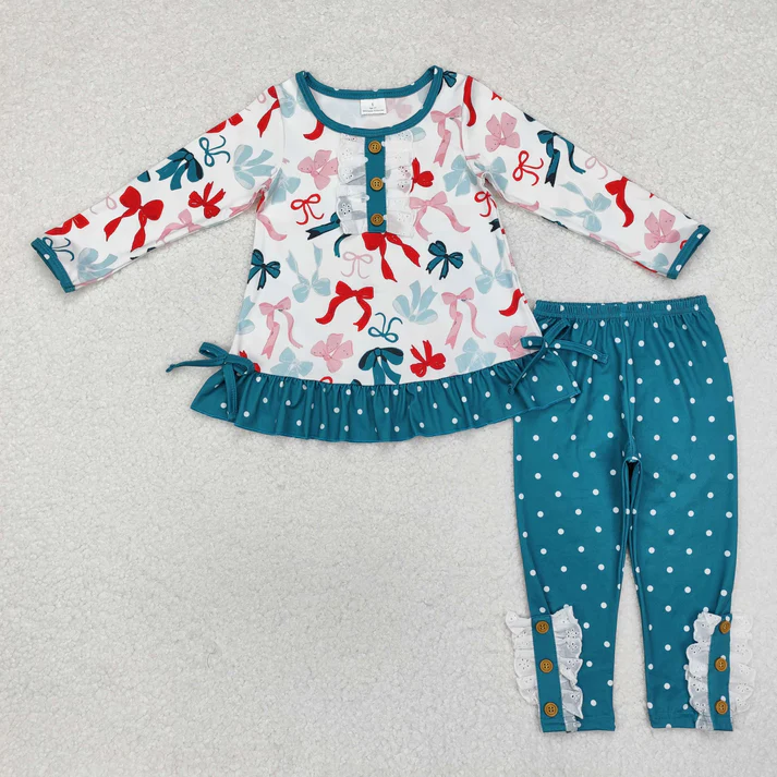 RTS NO MOQ Sibling baby girl clothes floral bow long sleeve pants Sets