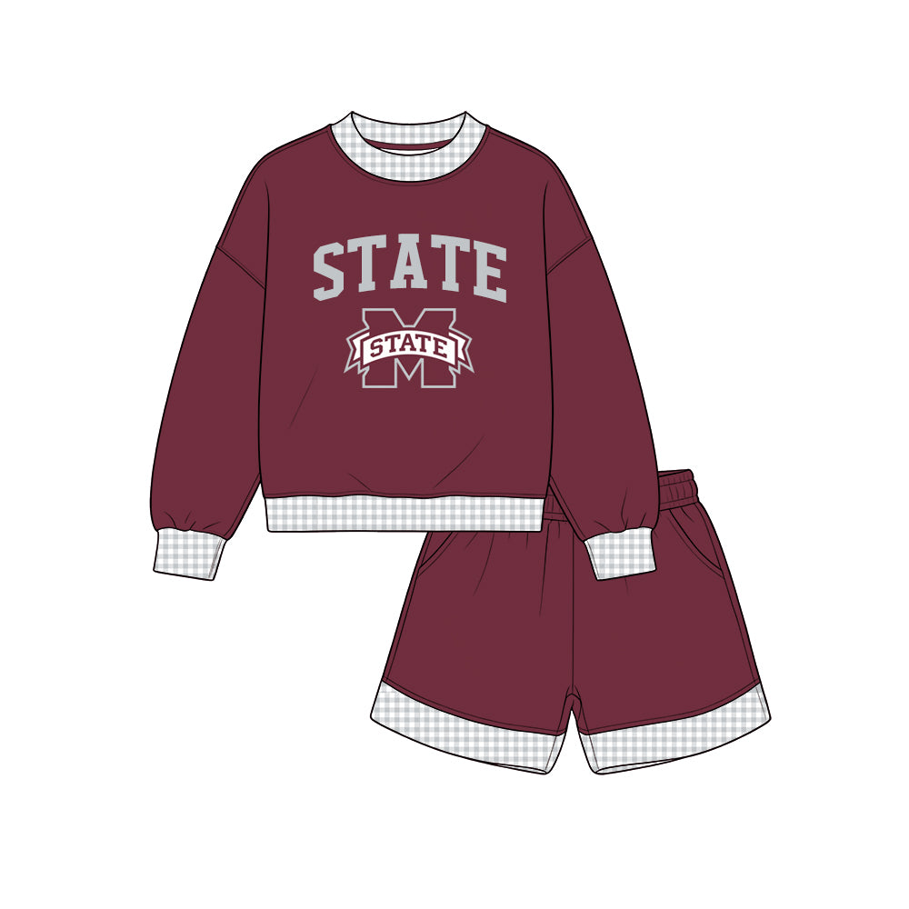 custom moq 5 mix size KEMN0102 Baby Kids Letter Print Long Sleeve Top And Shorts Team Set