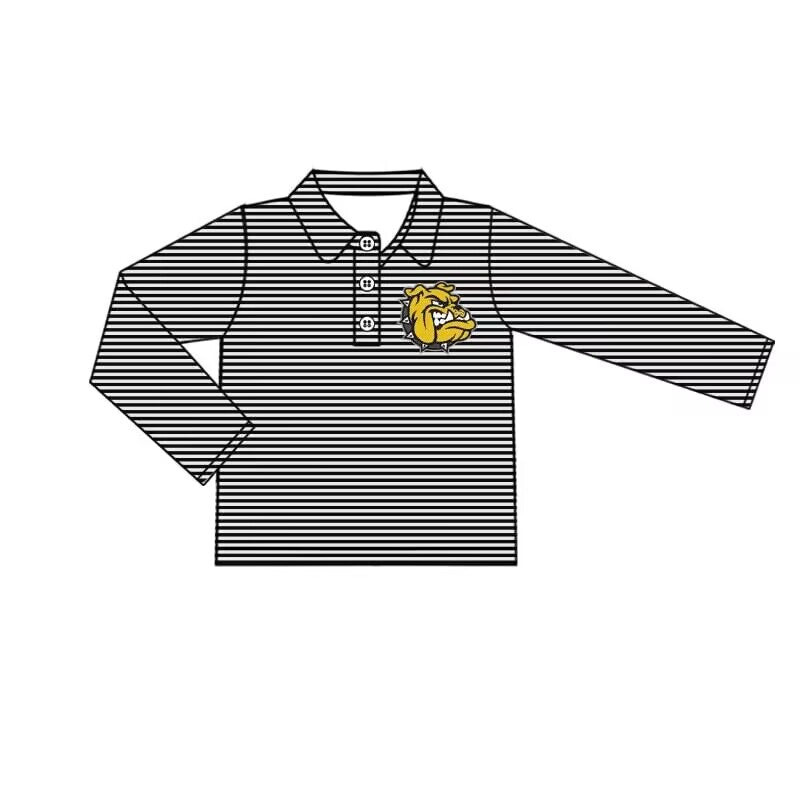 Deadline September 25 custom no moq eta 6-8weeks Fierce Big Dog Black and White Striped Button Pullover Long Sleeve Top