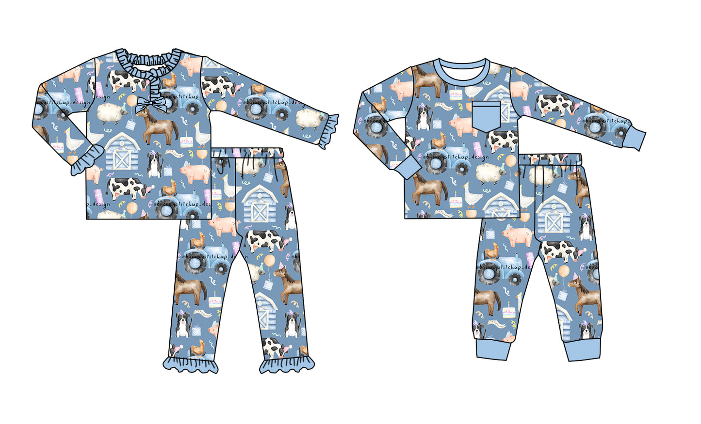 25.8.28 custom each style moq 5 eta 4-6week Sibling Sisters farm animal baby girl long sleeve pants sets 2