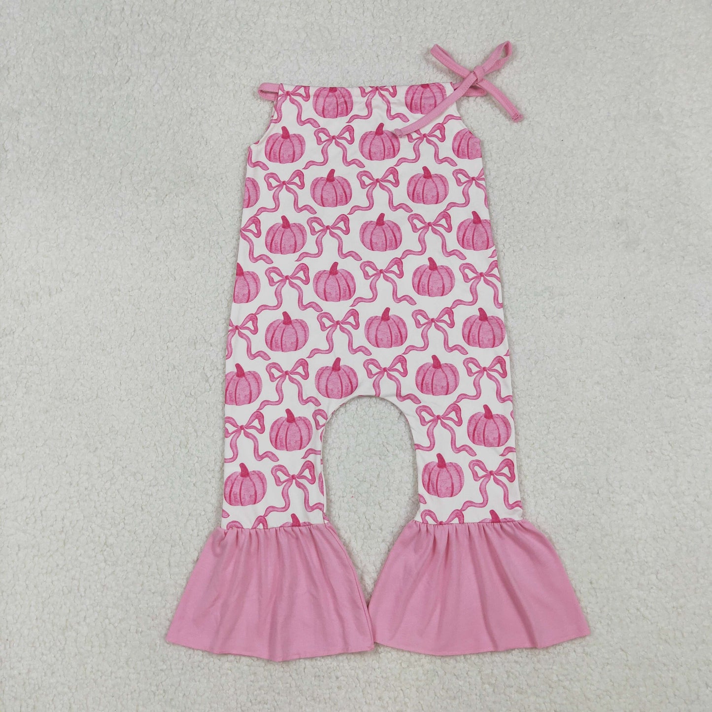 RTS NO MOQ(In Stock)SR3200 Rose-Pink Sleeveless Bodysuit with Pumpkin and Bow