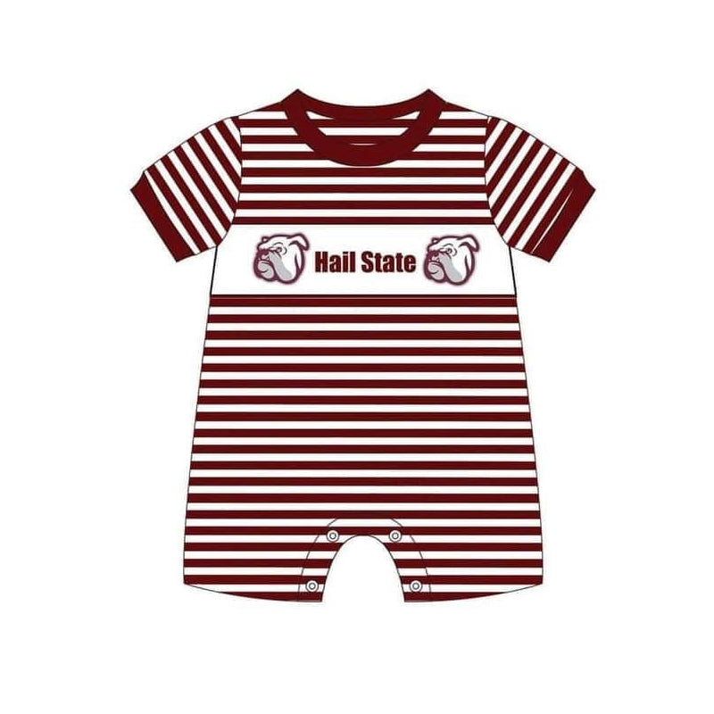 Deadline July 4th close custom no moq eta 6-7week Maroon Striped Summer Boys Romper