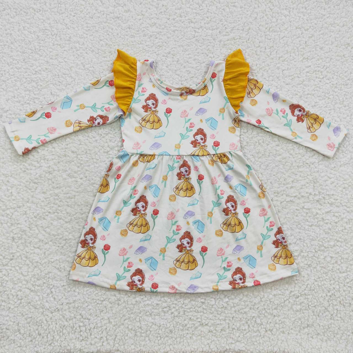 GLD0250 Flower Yellow Long Sleeve Dress