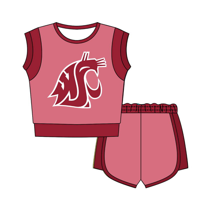 Custom moq 5 mix size milk silk summer teams Red Sleeveless O-Neck Top And Shorts Set Cute And Comfortable Kids' Outfit