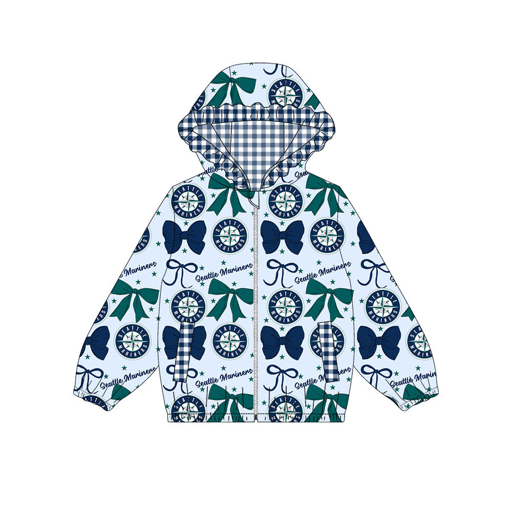 1002-Custom moq 8 mix size milk silk summer team baby girls clothes bow blue and green hooded long sleeve top-25.10.9