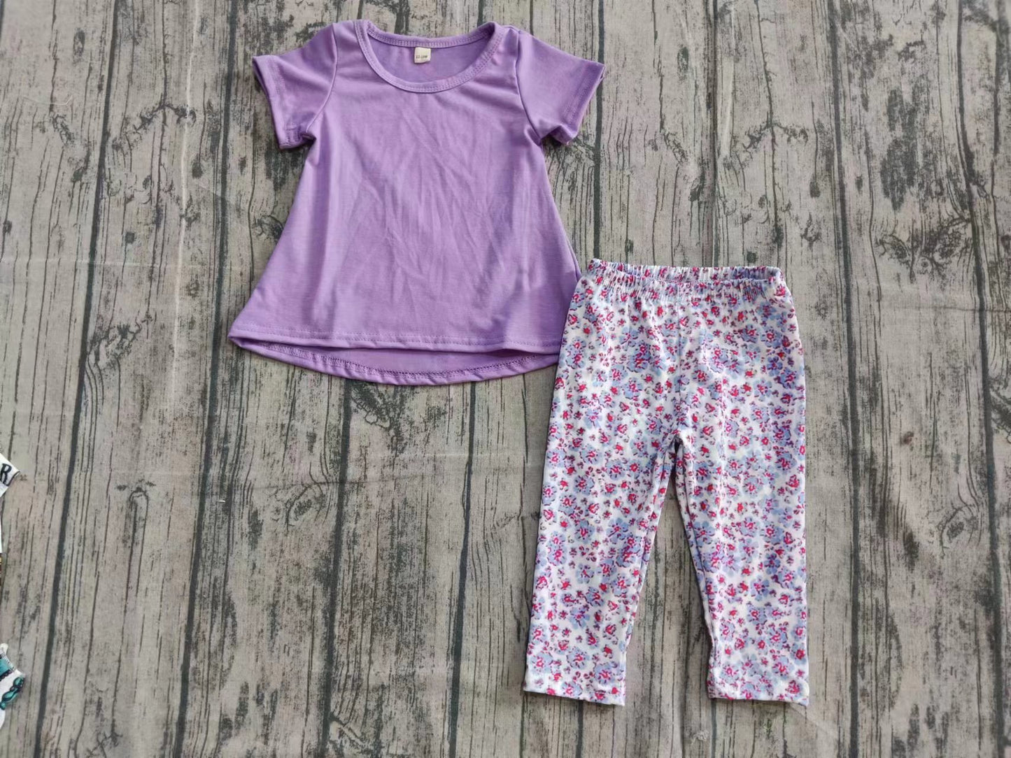 Custom moq 8 eta 6-8weeks baby girl clothes floral purple short-sleeved pants set-25.9.26