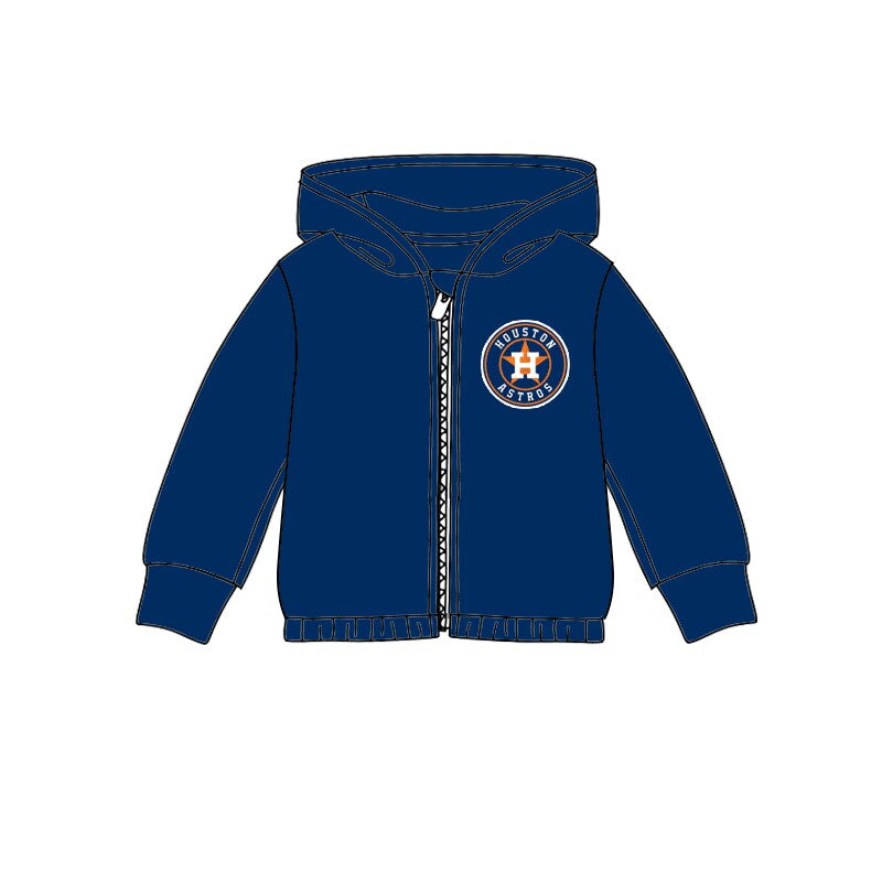 Custom moq 3 eta 6-7weeks team Girls dark blue Hooded Zip-Up Pullover