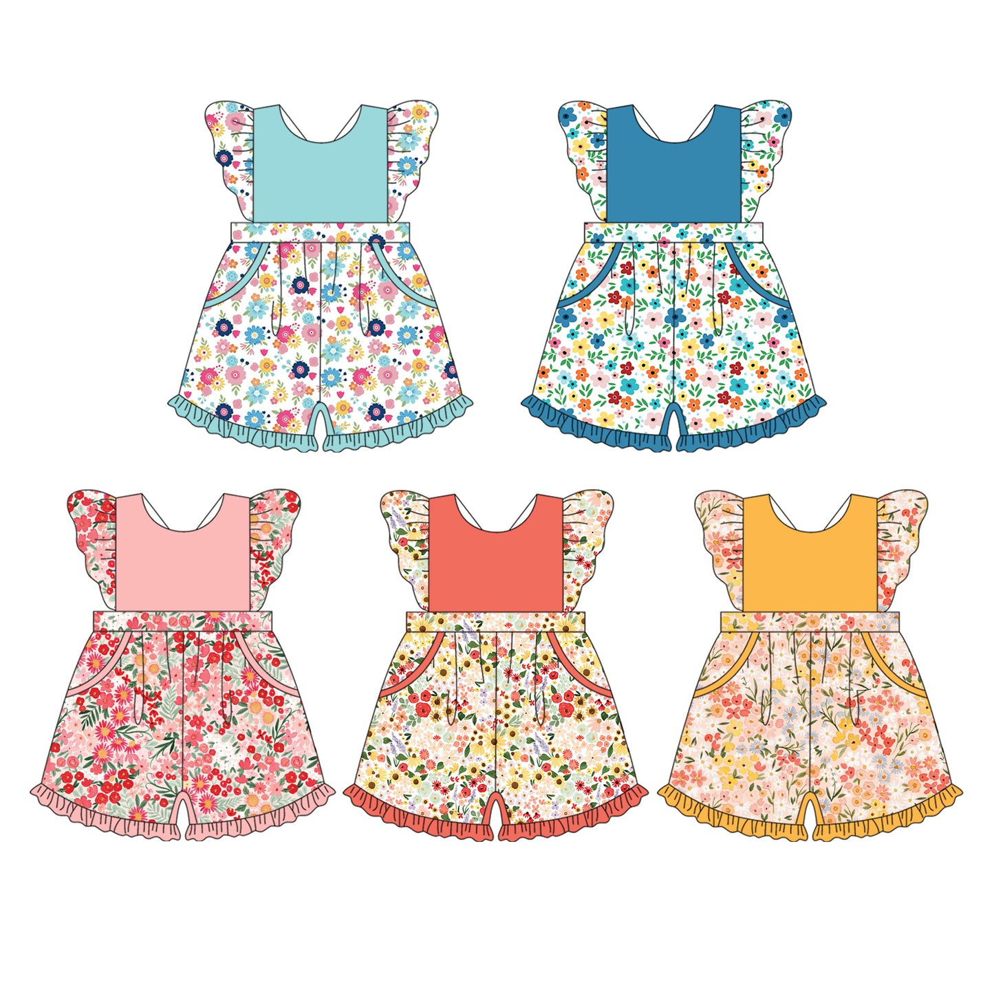 12.10 custom each style moq 5eta 4-6week Sibling Sister floral baby girl short sleeve shorts jumpsuits 5 match family design