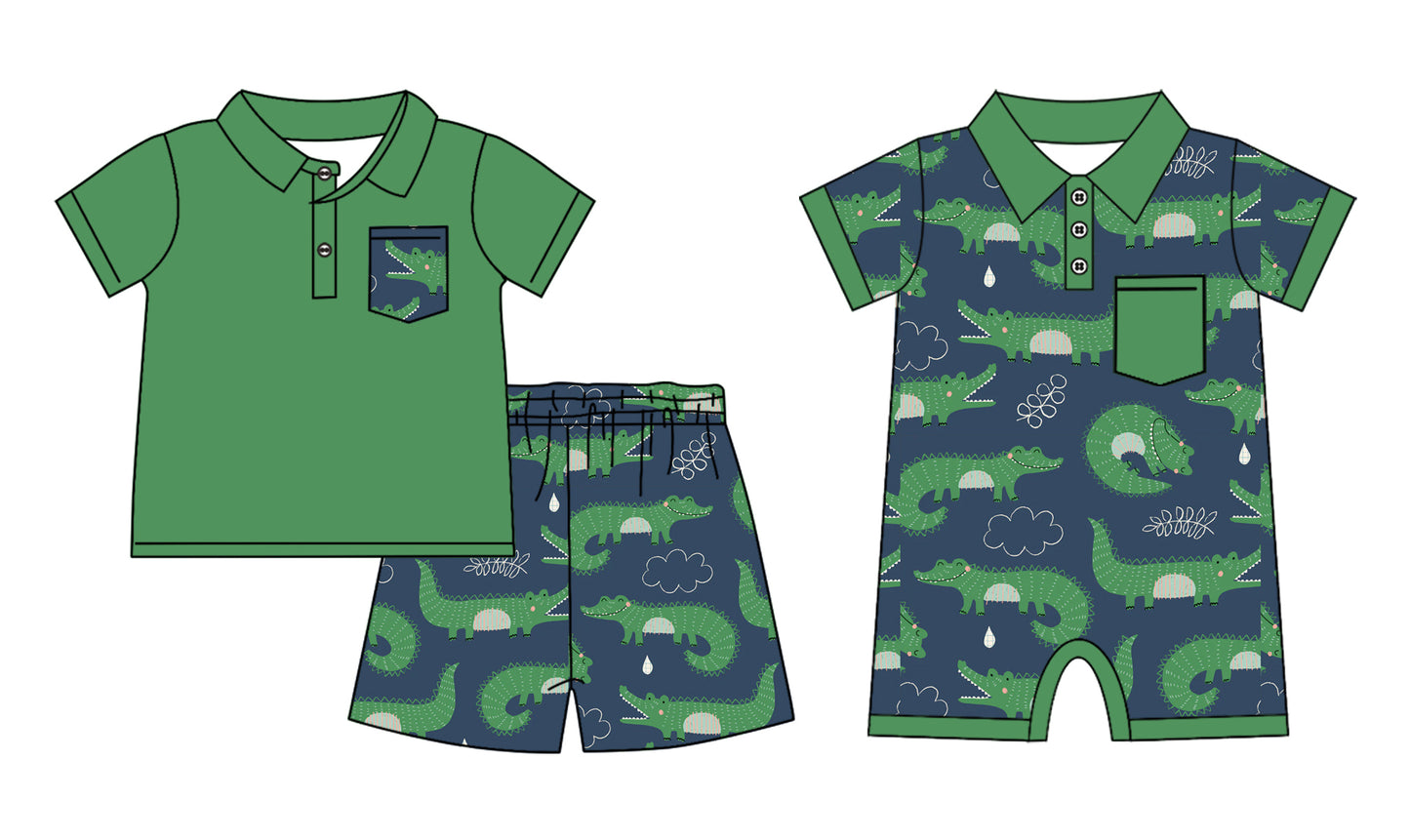 11.11 custom each style moq 5eta 4-6week Sibling Sister Crocodile green baby girl short sleeve shorts sets and rompers match design