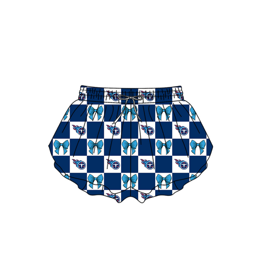 Custom moq 3 or 5 mix size milk silk summer teams baby girl clothes bow blue summer shorts