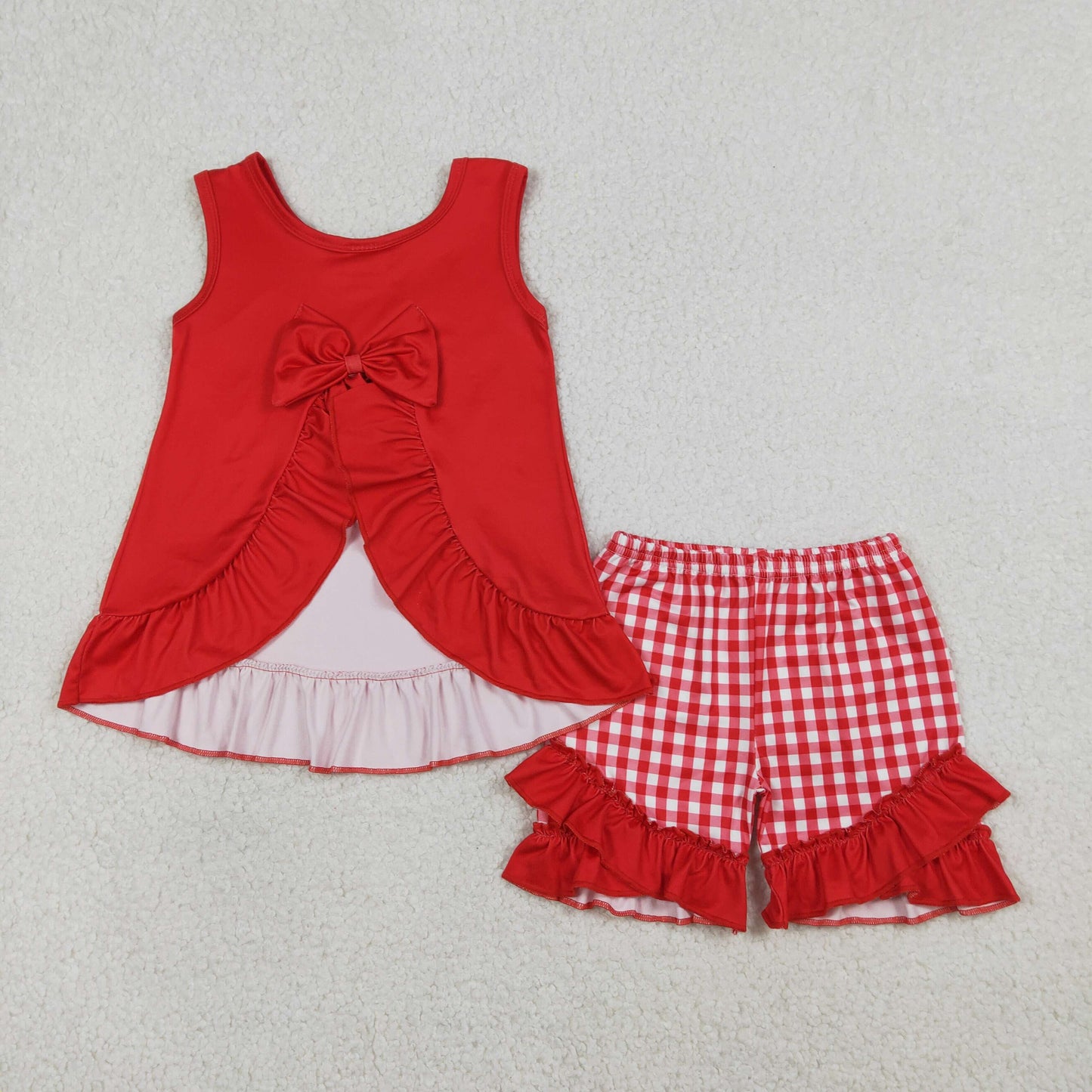 Cute Clothes GSSO3009 Baby Girls Red Sleeveless Plaid Shorts Set