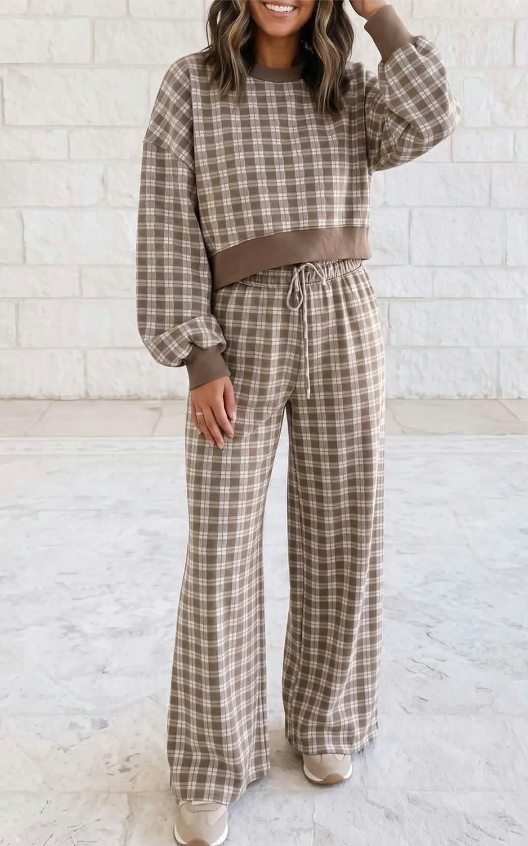 custom moq 5 mix size MYMSWN0101 Adult Long Sleeve Top And Drawstring Wide Leg Pant Loungewear Set