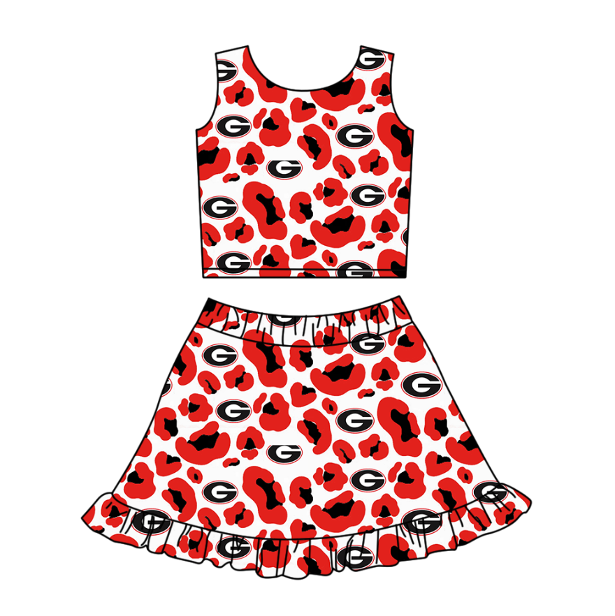 Custom moq 5 mix size milk silk summer teams baby girl clothes camouflage red sleeveless skirts set
