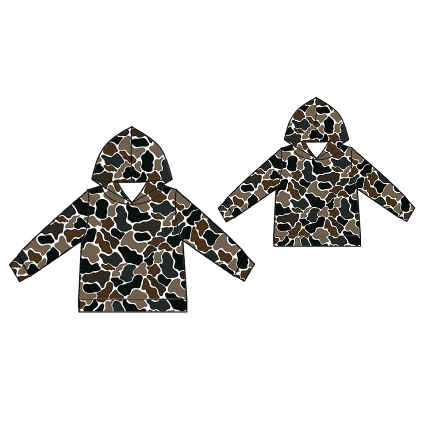 Custom moq 5 each style eta 6-7weeks baby boy clothes camouflage hooded long sleeve tops and adult top-25.7.22