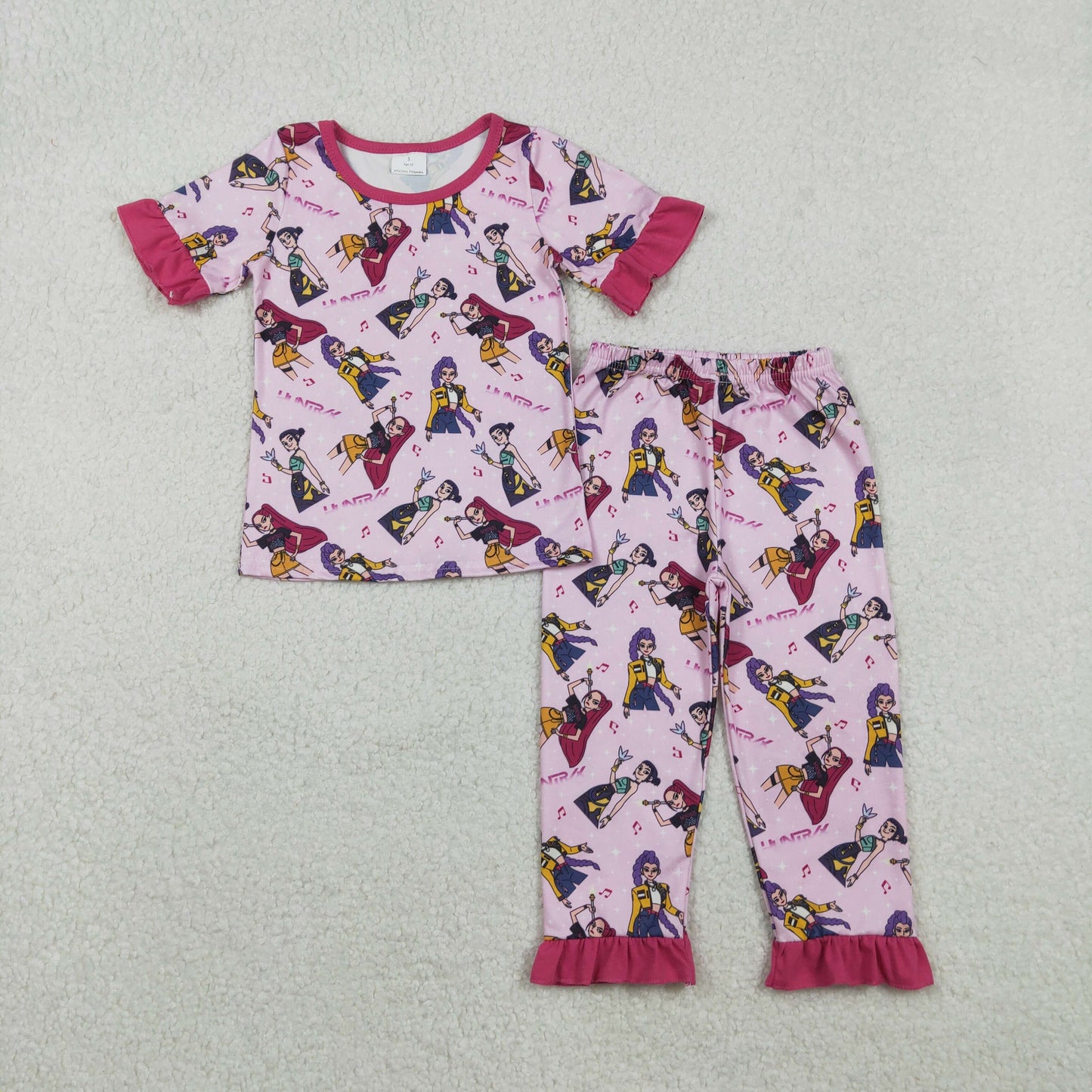 RTS NO MOQ(In Stock) GSPO2121 Kpop Rose Red Lace Short-Sleeve Pajama Set