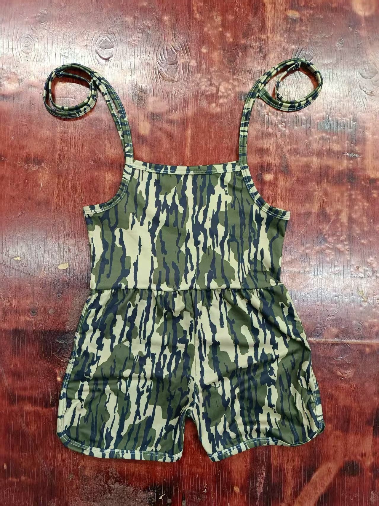 Custom moq 3 eta 6-7weeks baby girls clothes camouflage green suspender jumpsuit-25.4.30