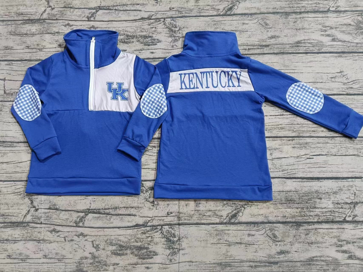 Custom moq 3 eta 6-7weeks Blue UK Zipper Long Sleeve Top